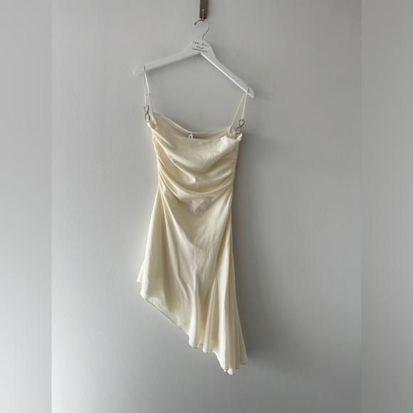 MACH & MACH Crystal Bow Embellished Draped Ivory Mini Dress 10 - Picture 6 of 15